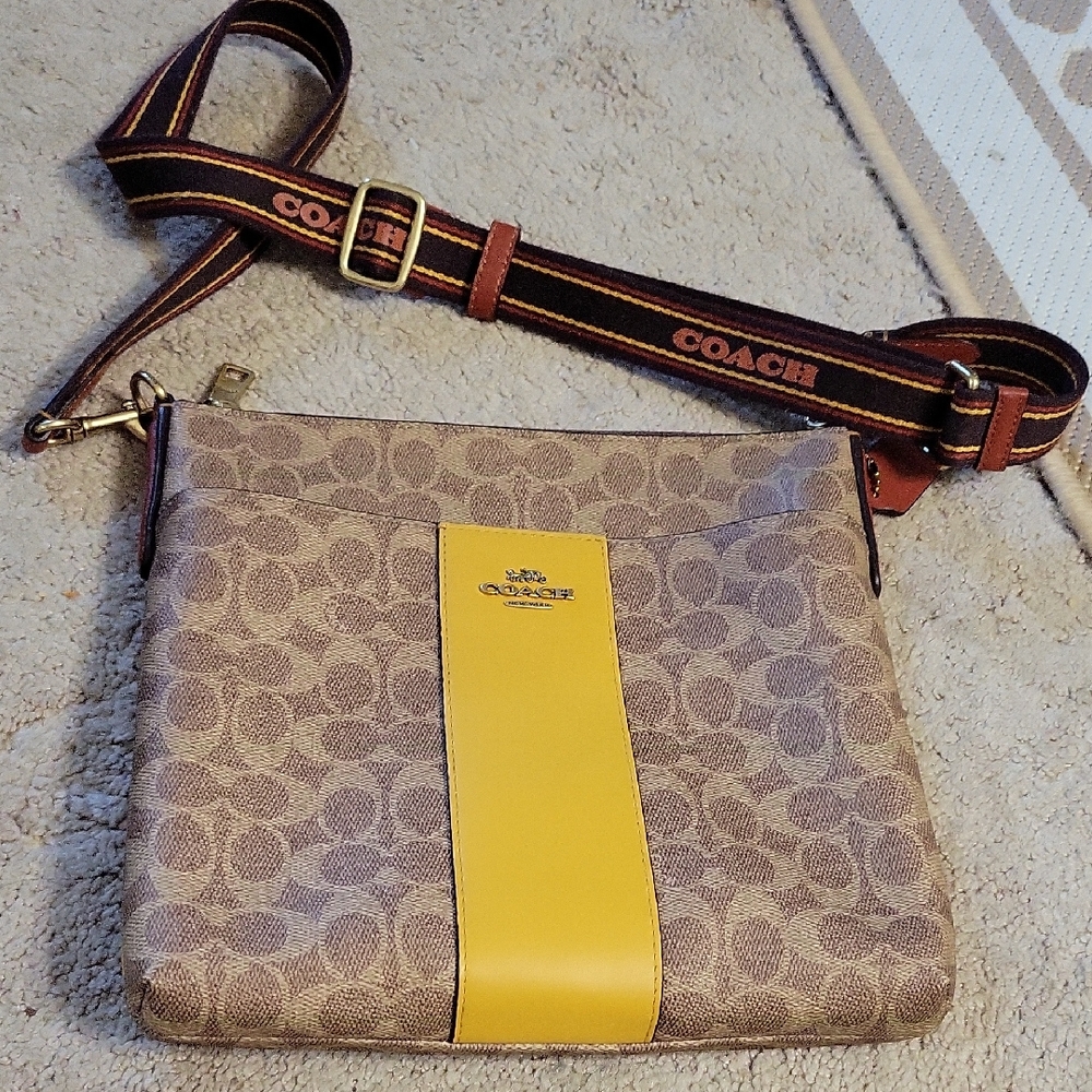 Coach Signature Crossbody with Yellow Stripe